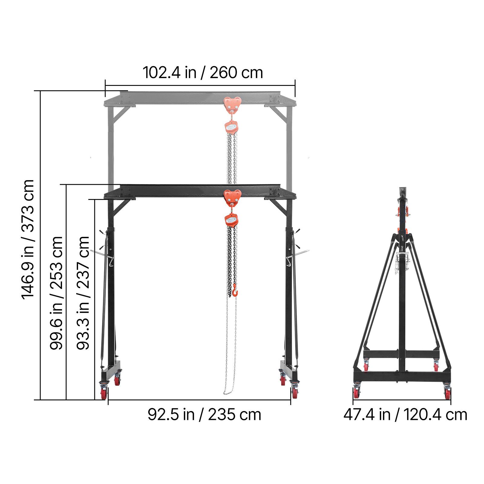 Adjustable Gantry Crane, 4400 Lbs Capacity, Portable Shop Lift Hoist with 99.6-146.9 in Height view 1