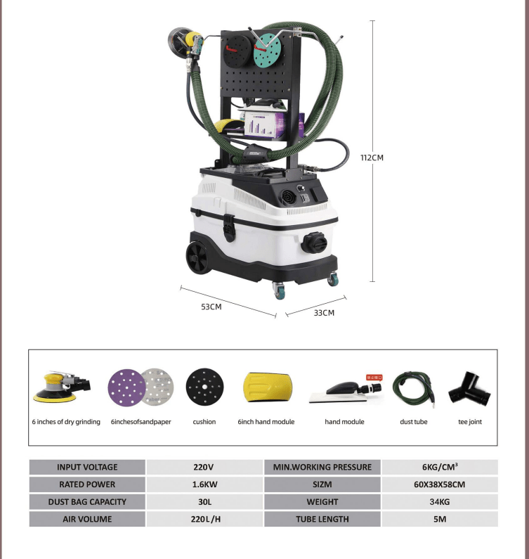 Autobody Sanding & Grinding Machine with Vacuum – Dust-Free Dry Sanding System 1226G3 – Paint & Body Repair view 1