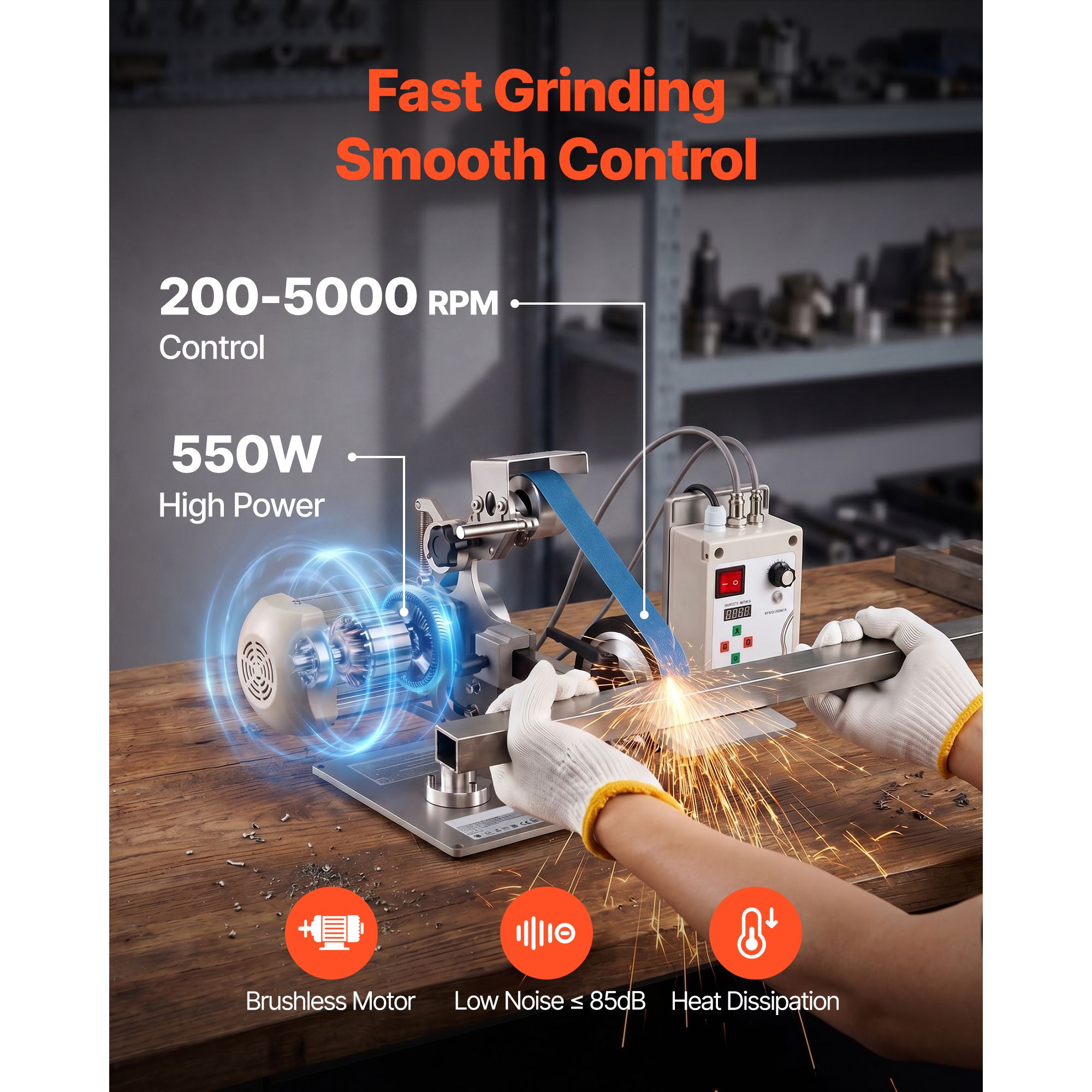Belt Grinder Sander with VFD, 30 X 1-Inch Variable Speed Belt Polisher view 3