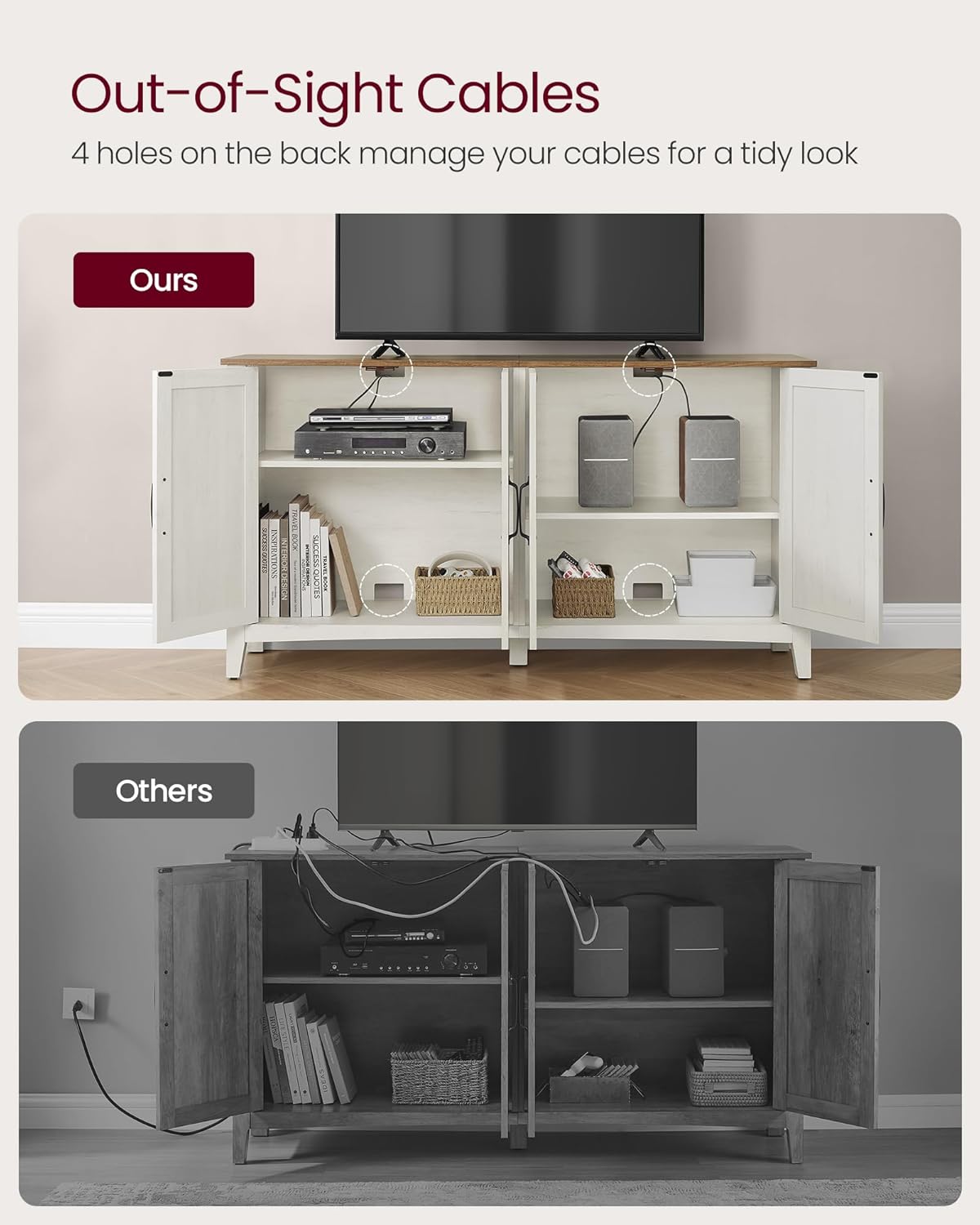 Buffet Storage Cabinet with Adjustable Shelves, 4 Door Sideboard Cabinet, Credenza TV Stand for Living Room view 7