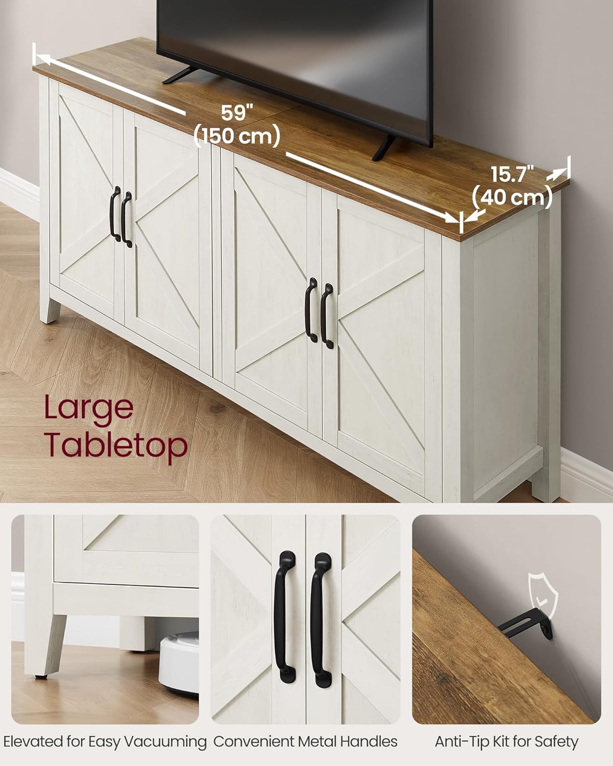 Buffet Storage Cabinet with Adjustable Shelves, 4 Door Sideboard Cabinet, Credenza TV Stand for Living Room view 4