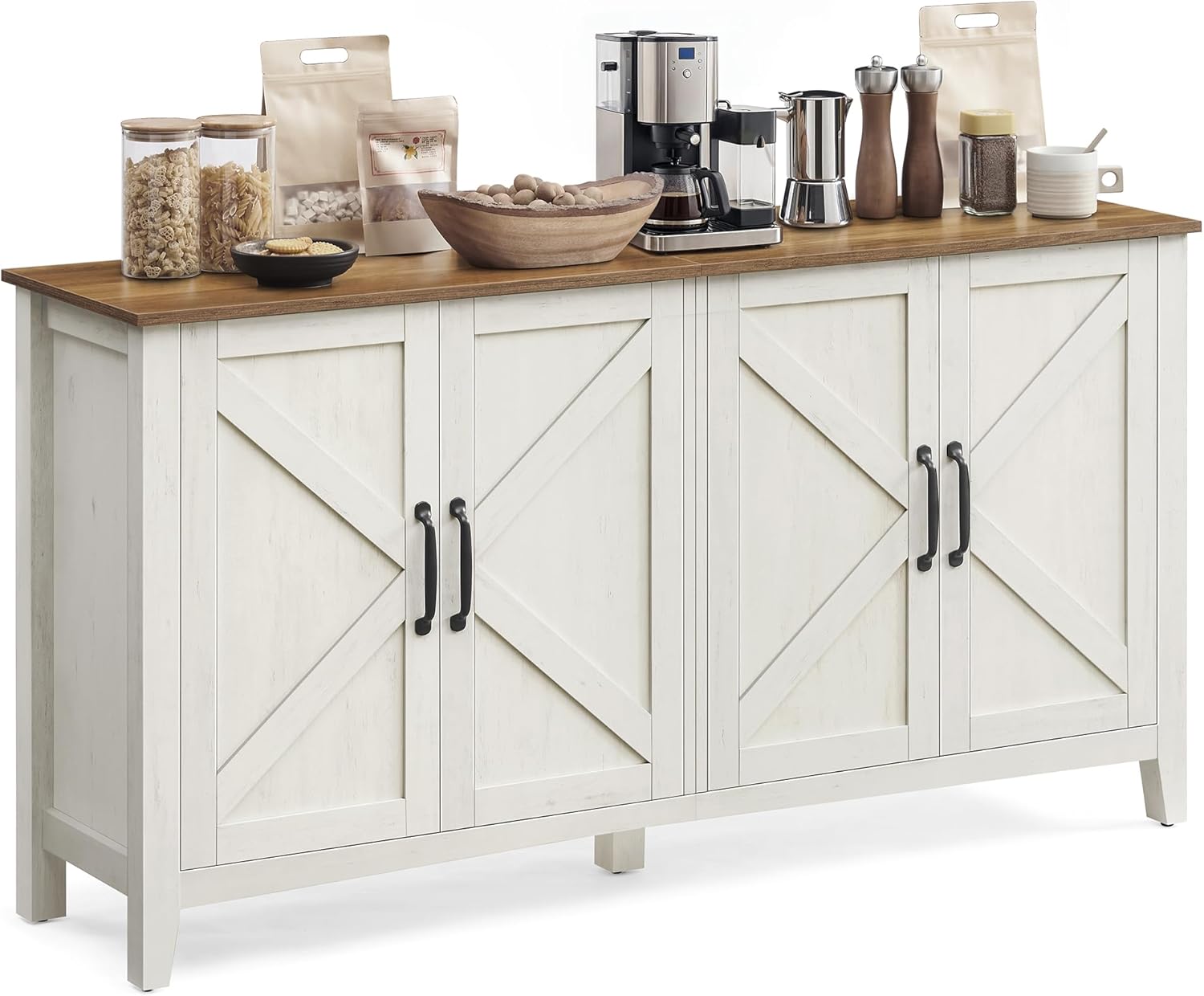 Buffet Storage Cabinet with Adjustable Shelves, 4 Door Sideboard Cabinet, Credenza TV Stand for Living Room