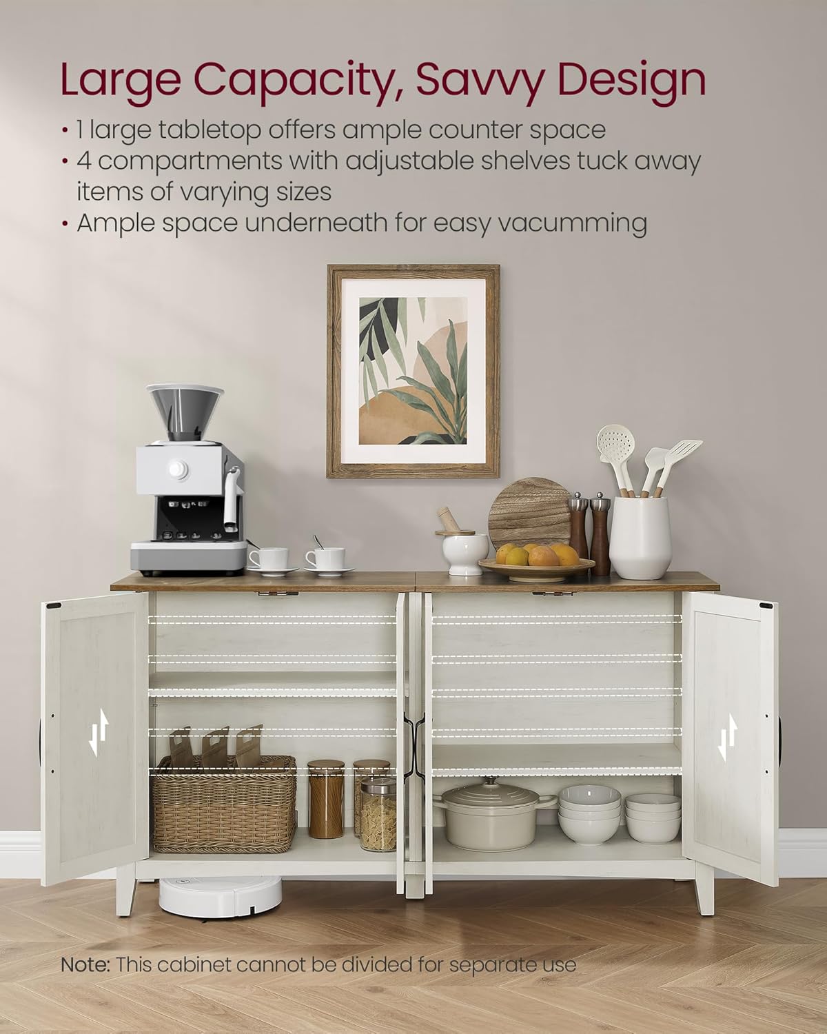 Buffet Storage Cabinet with Adjustable Shelves, 4 Door Sideboard Cabinet, Credenza TV Stand for Living Room view 6