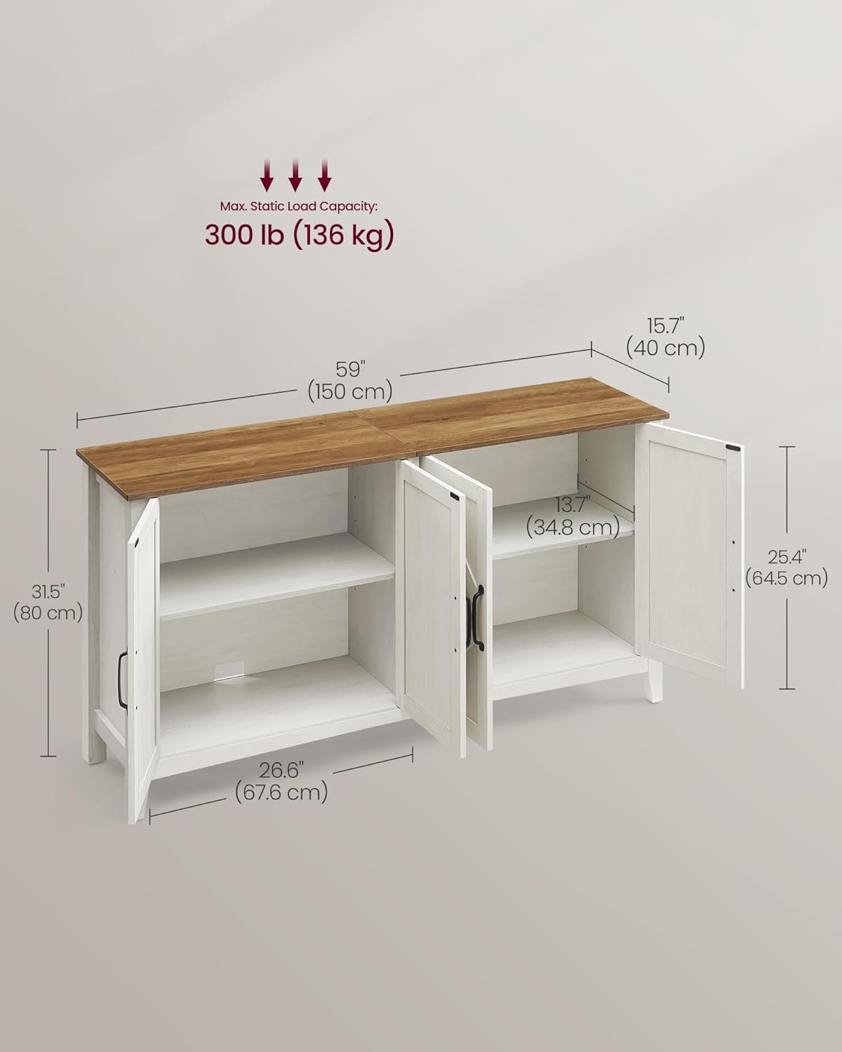 Buffet Storage Cabinet with Adjustable Shelves, 4 Door Sideboard Cabinet, Credenza TV Stand for Living Room view 2