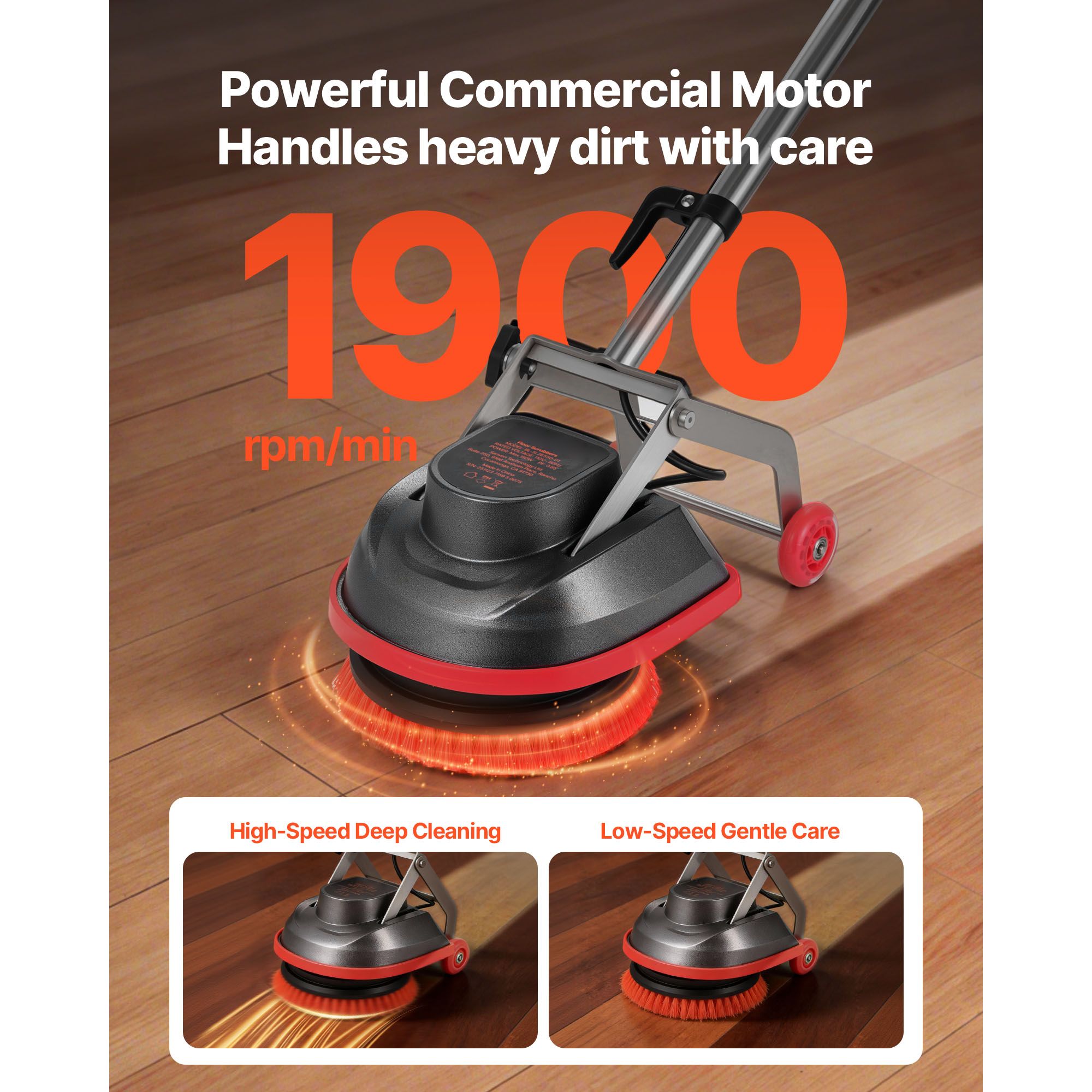 Floor Scrubber Machine, Heavy Duty Floor Cleaner Polisher with 2 Wheels view 3
