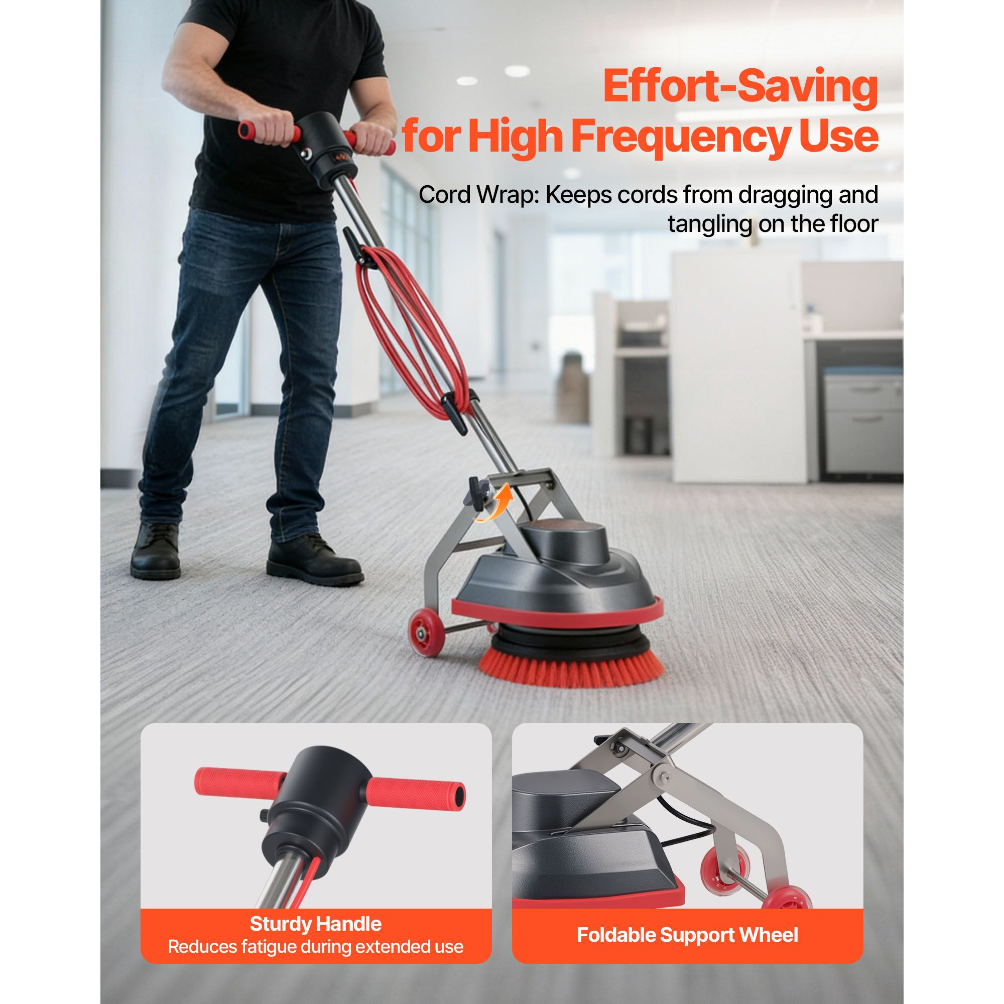Floor Scrubber Machine, Heavy Duty Floor Cleaner Polisher with 2 Wheels view 6