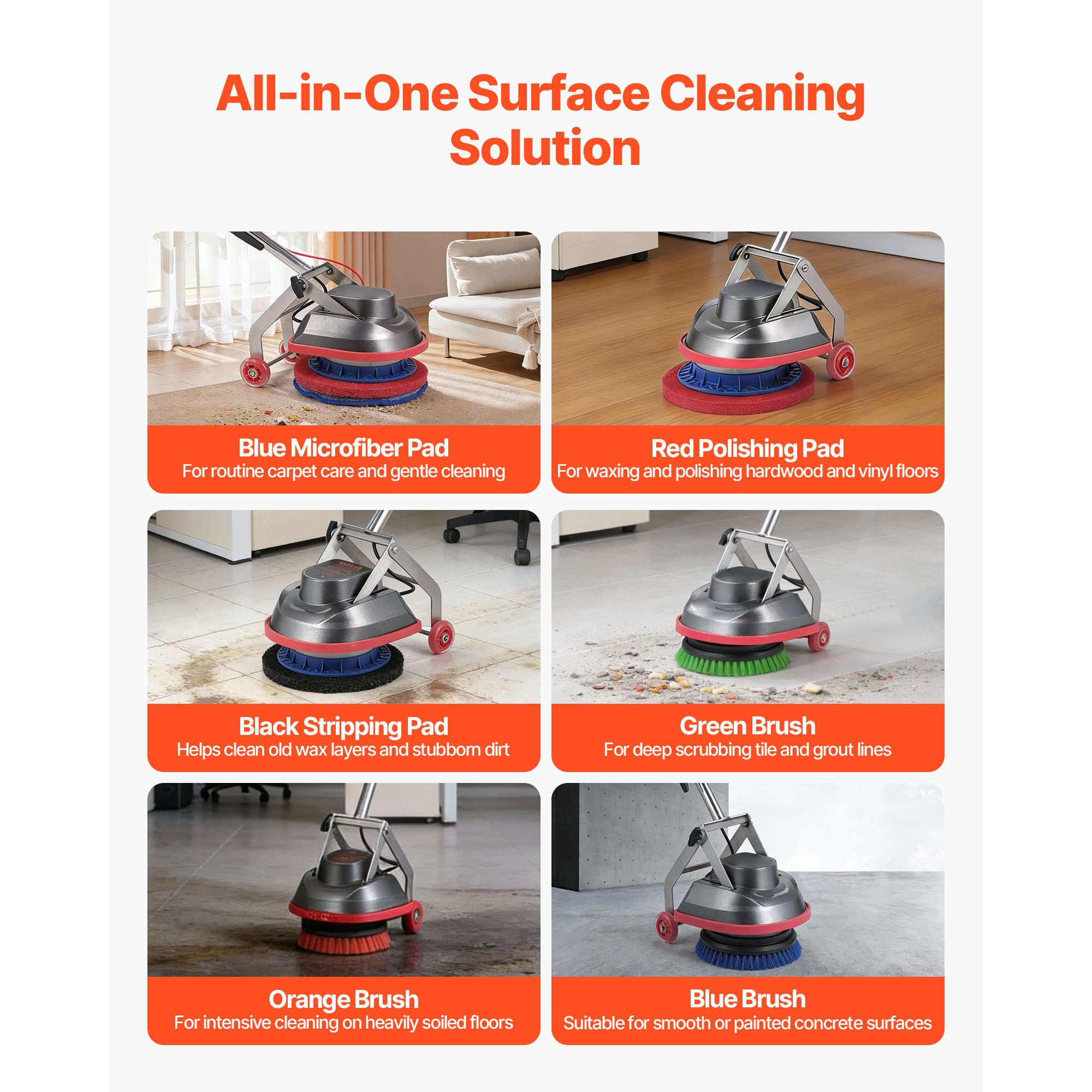 Floor Scrubber Machine, Heavy Duty Floor Cleaner Polisher with 2 Wheels view 7