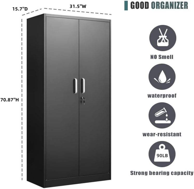 Double Door Steel Storage Cabinet 31.5″ × 15.7″ × 70.9″ Black YCS1D03 view 4