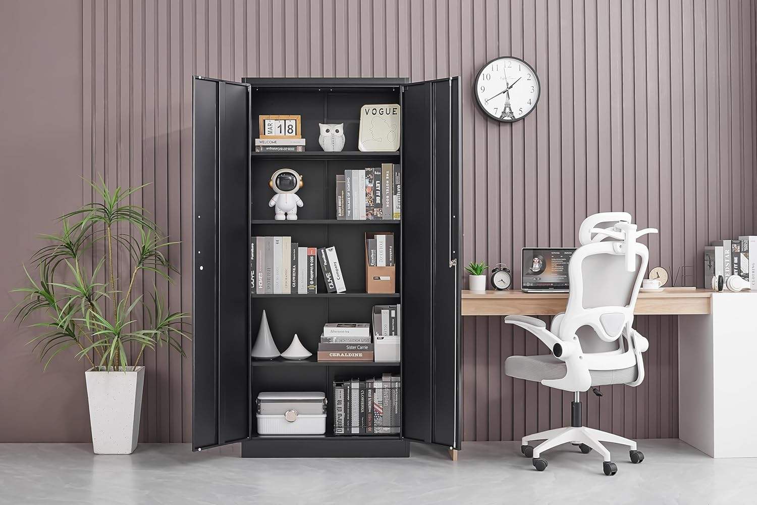 Double Door Steel Storage Cabinet 31.5″ × 15.7″ × 70.9″ Black YCS1D03 view 3
