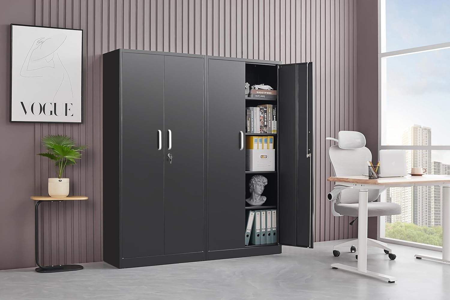 Double Door Steel Storage Cabinet 31.5″ × 15.7″ × 70.9″ Black YCS1D03 view 2