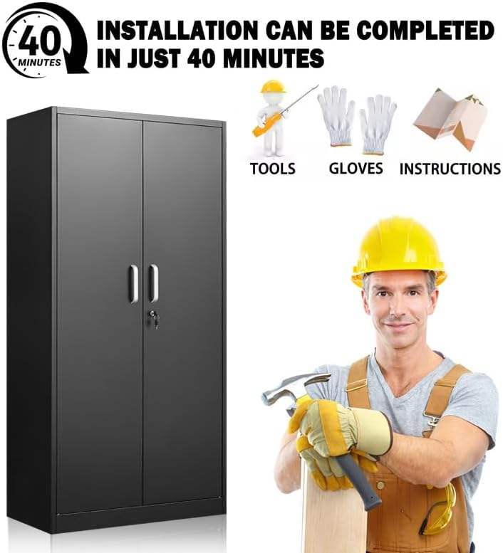 Double Door Steel Storage Cabinet 31.5″ × 15.7″ × 70.9″ Black YCS1D03 view 6