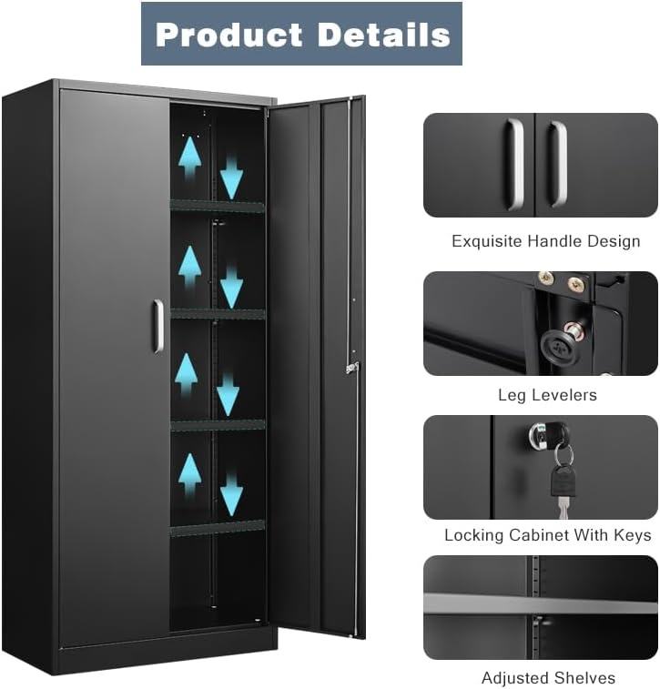 Double Door Steel Storage Cabinet 31.5″ × 15.7″ × 70.9″ Black YCS1D03 view 5
