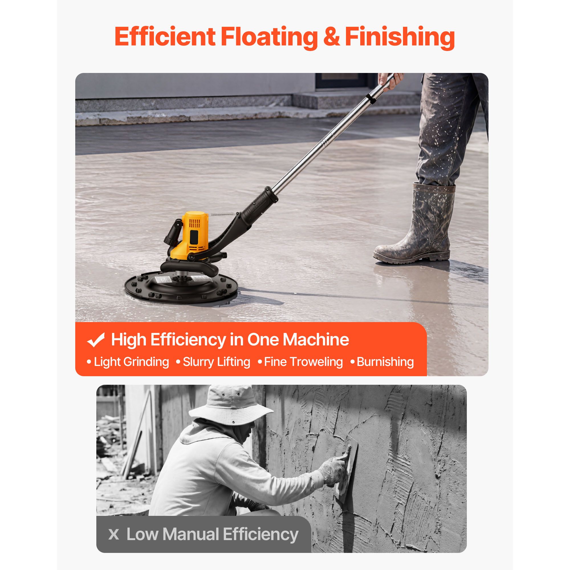 Electric Power Trowel, 800W Concrete Finishing Machine Corded with Mixing Rod view 3