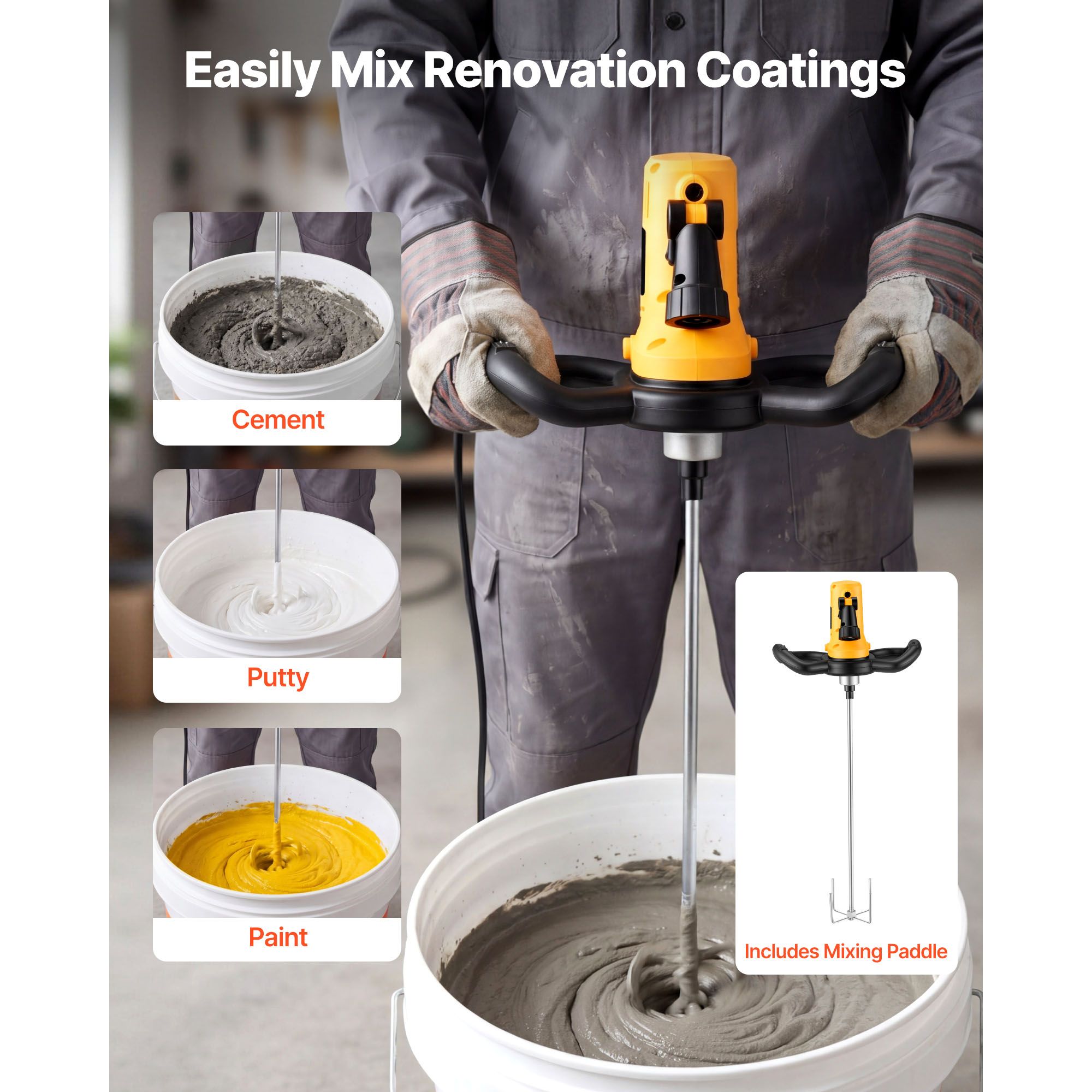 Electric Power Trowel, 800W Concrete Finishing Machine Corded with Mixing Rod view 7