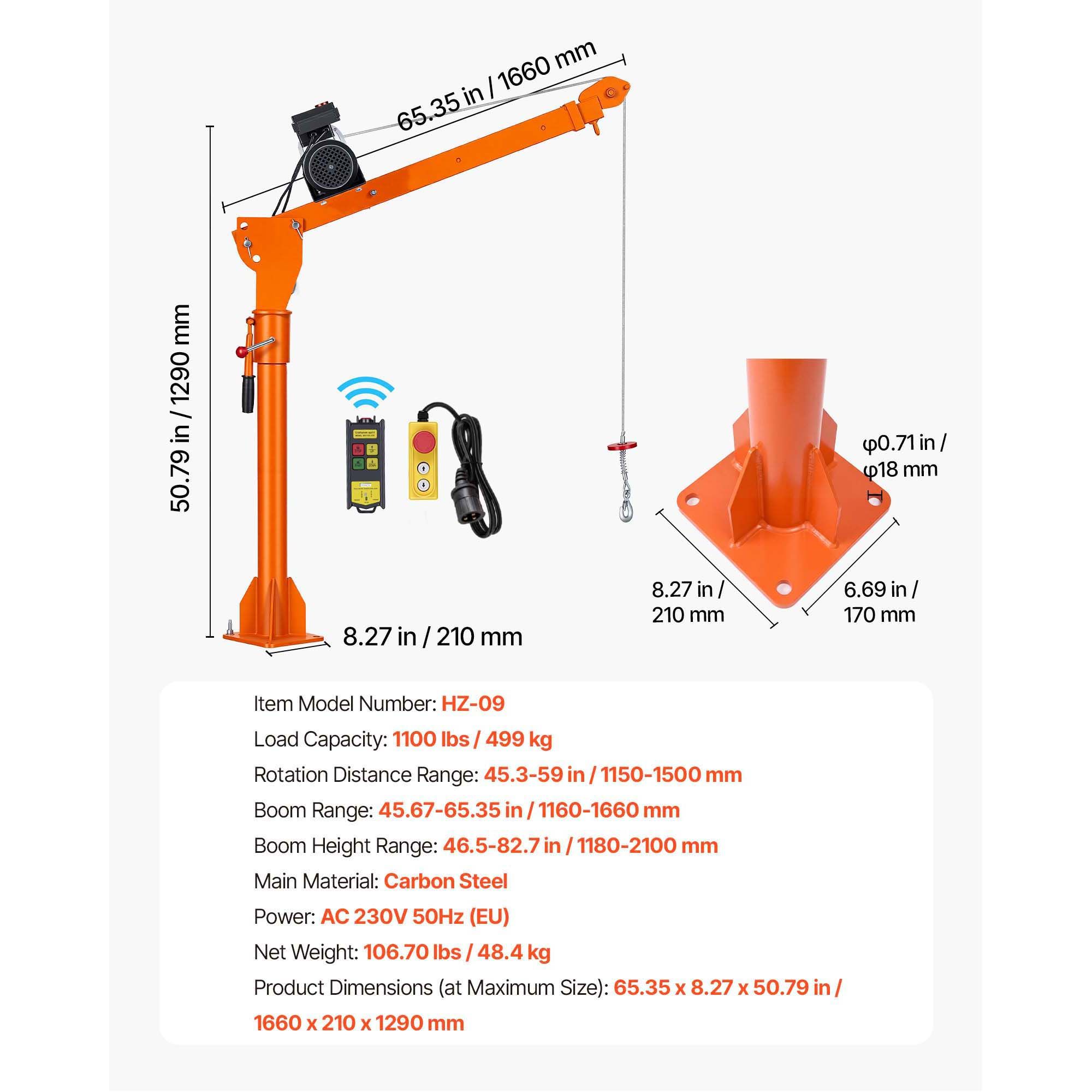 Electric Truck Crane, 1100 Lbs Pickup Truck Crane with PA800 Electric Hoist view 6