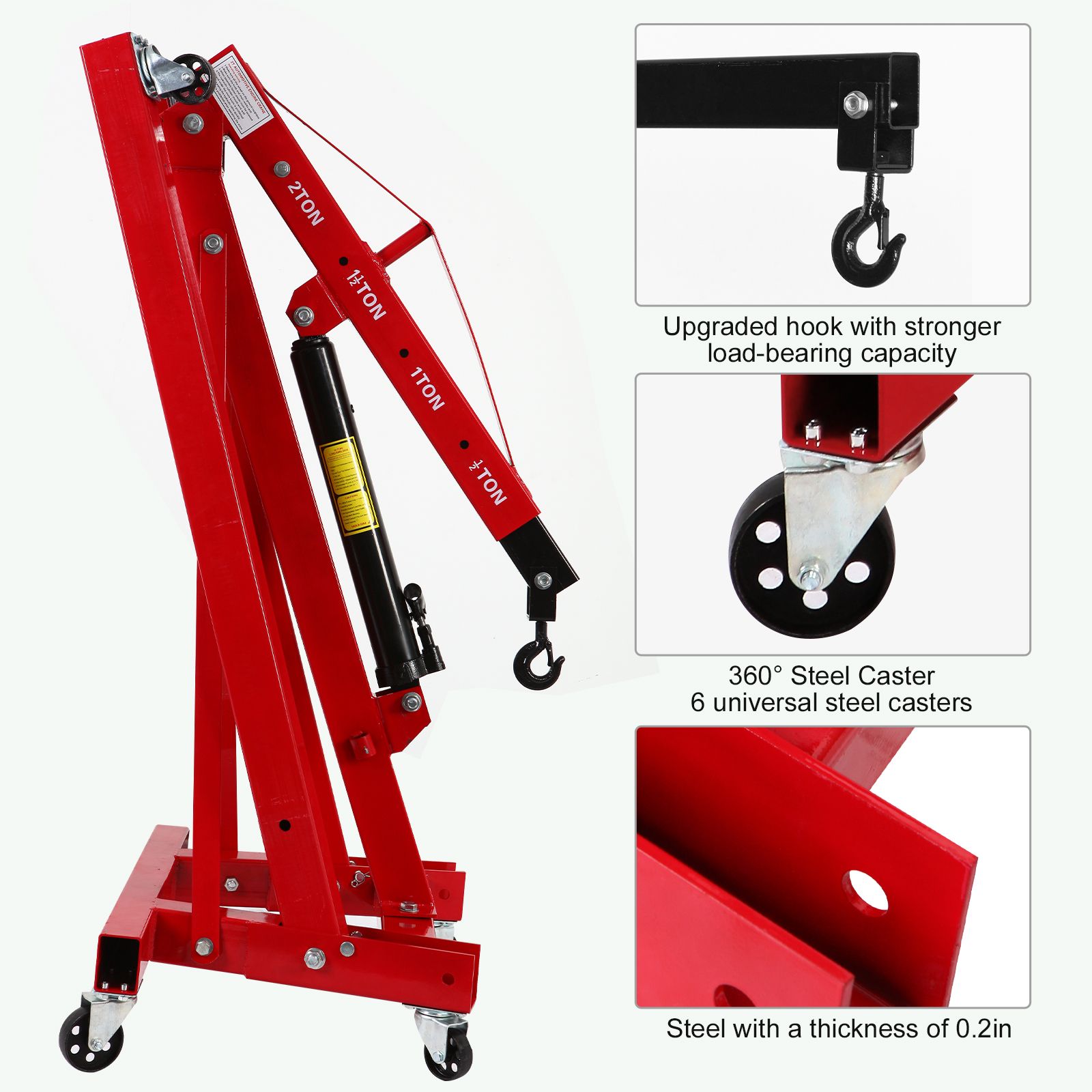 Engine Hoist 2 Ton 4400 Lb Folding Cherry Picker Engine Shop Crane Heavy Duty Hydraulic Tilting view 4