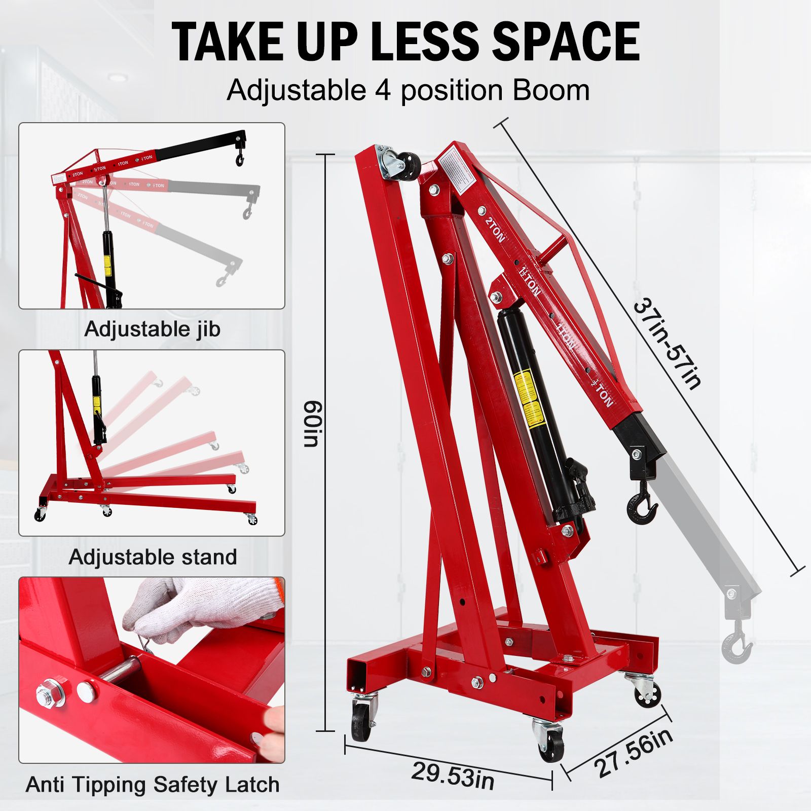 Engine Hoist 2 Ton 4400 Lb Folding Cherry Picker Engine Shop Crane Heavy Duty Hydraulic Tilting view 5