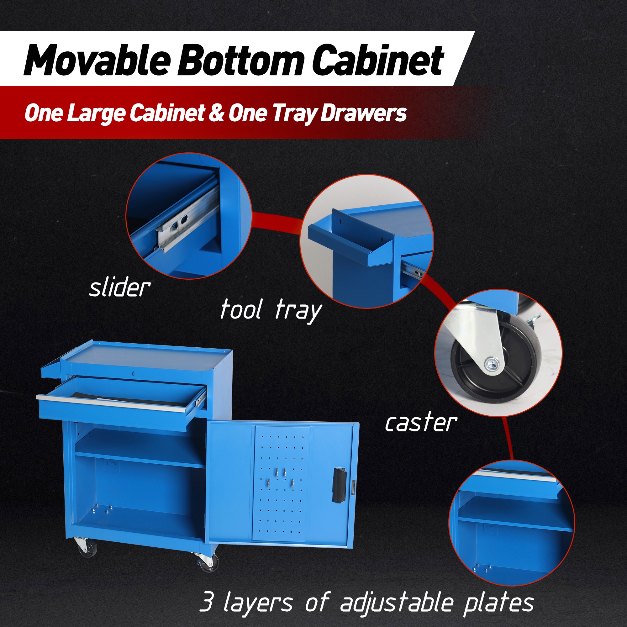 Tool Chest, 5-Drawer Rolling Tool Storage Cabinet with Detachable Top Tool Box, Liner view 5