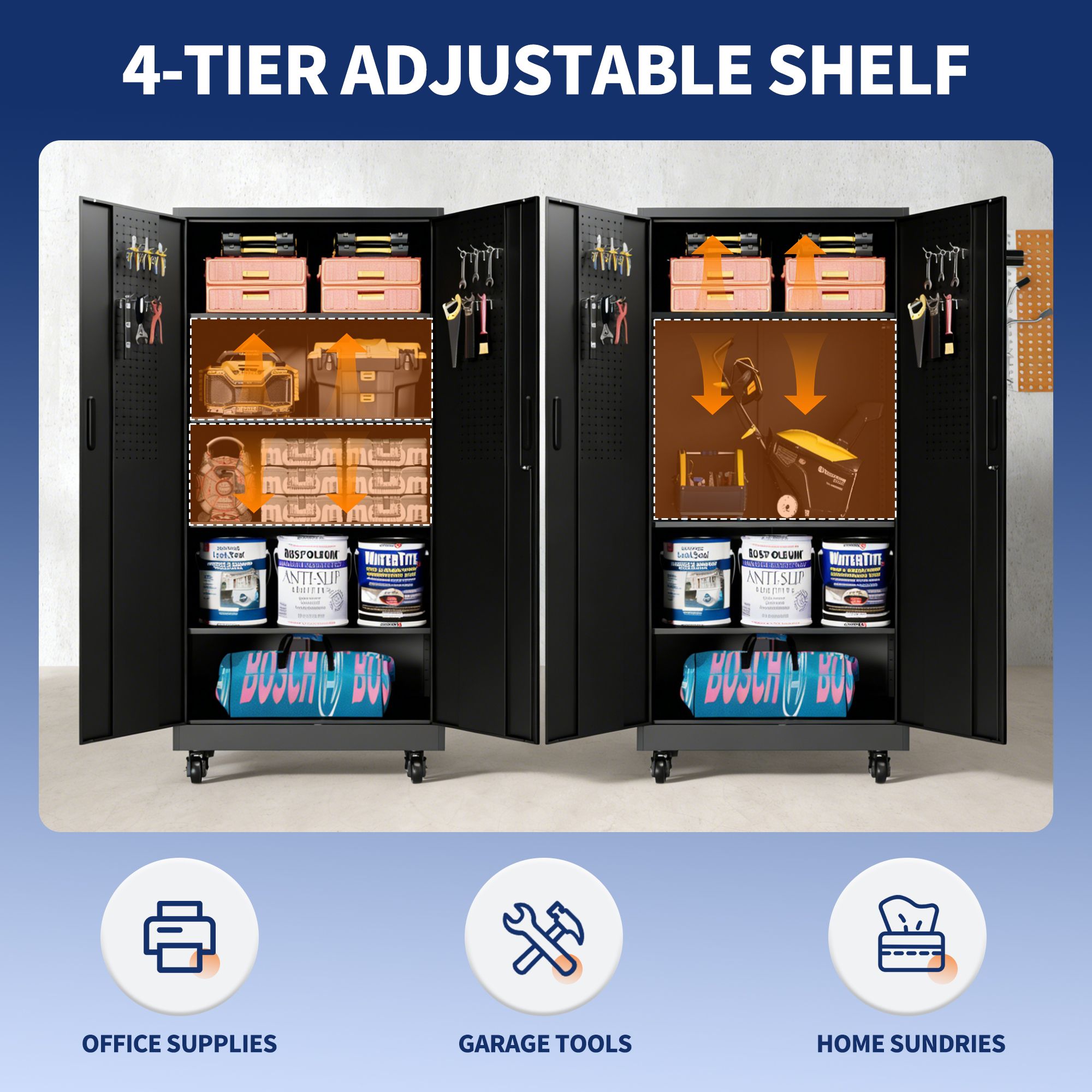 Heavy Duty Metal Storage Cabinet with Doors and Wheels view 6