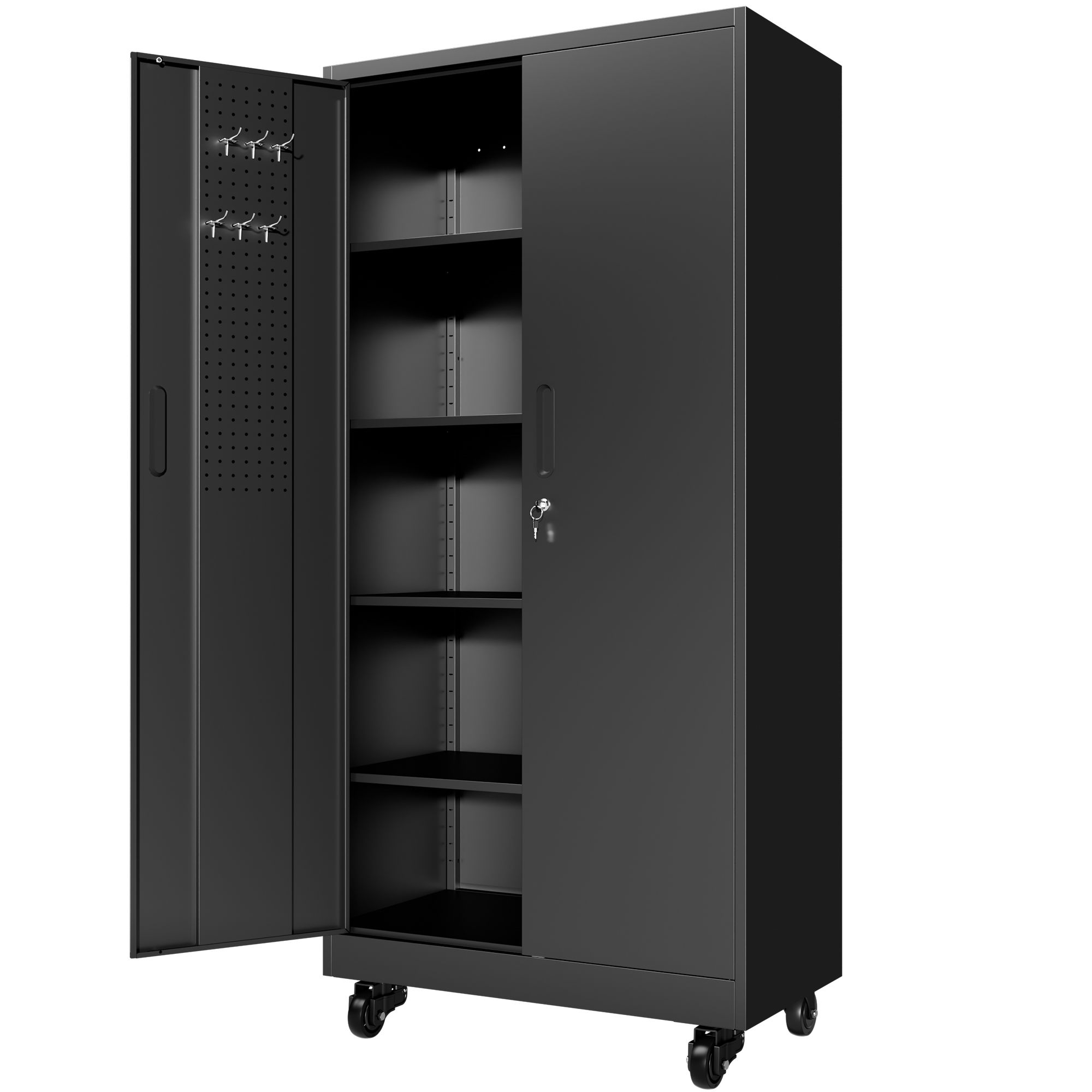 Heavy Duty Metal Storage Cabinet with Doors and Wheels view 1