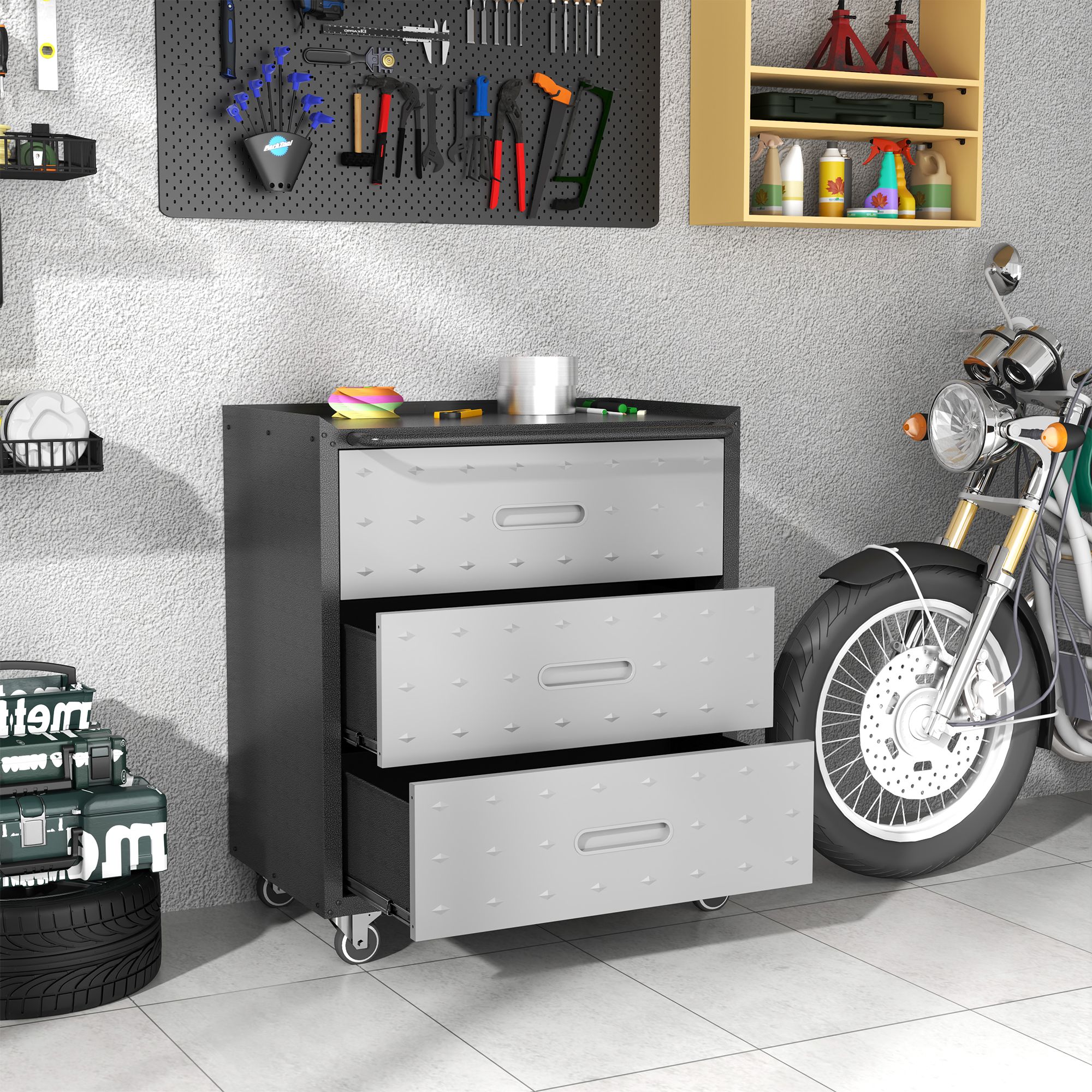 3-Drawer Mobile Steel Tool Cabinet with Locking Storage view 6