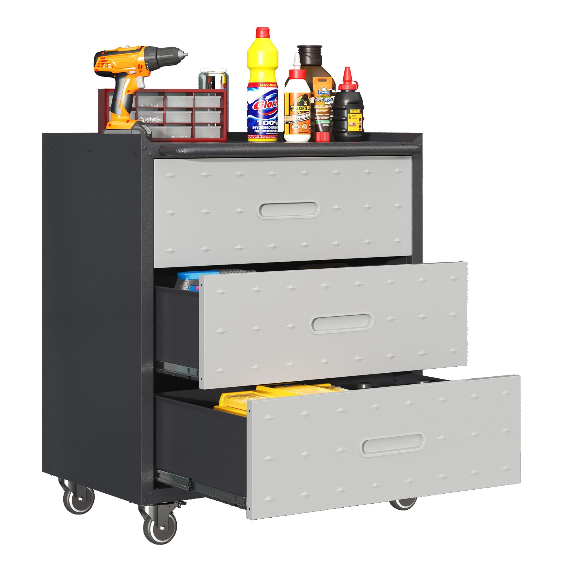 3-Drawer Mobile Steel Tool Cabinet with Locking Storage view 1