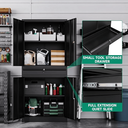 Heavy Duty Steel Storage Cabinet 31.5″ × 15.7″ × 70.9″ Locking Garage Cabinet Black YCSTC07 view 4