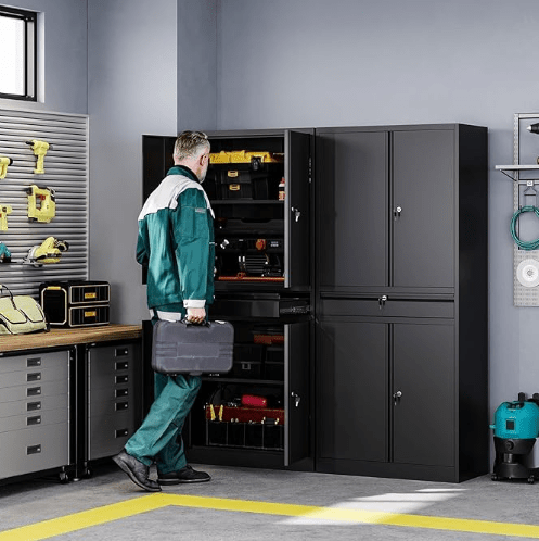 Heavy Duty Steel Storage Cabinet 31.5″ × 15.7″ × 70.9″ Locking Garage Cabinet Black YCSTC07 view 2