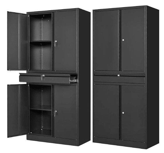 Heavy Duty Steel Storage Cabinet 31.5″ × 15.7″ × 70.9″ Locking Garage Cabinet Black YCSTC07