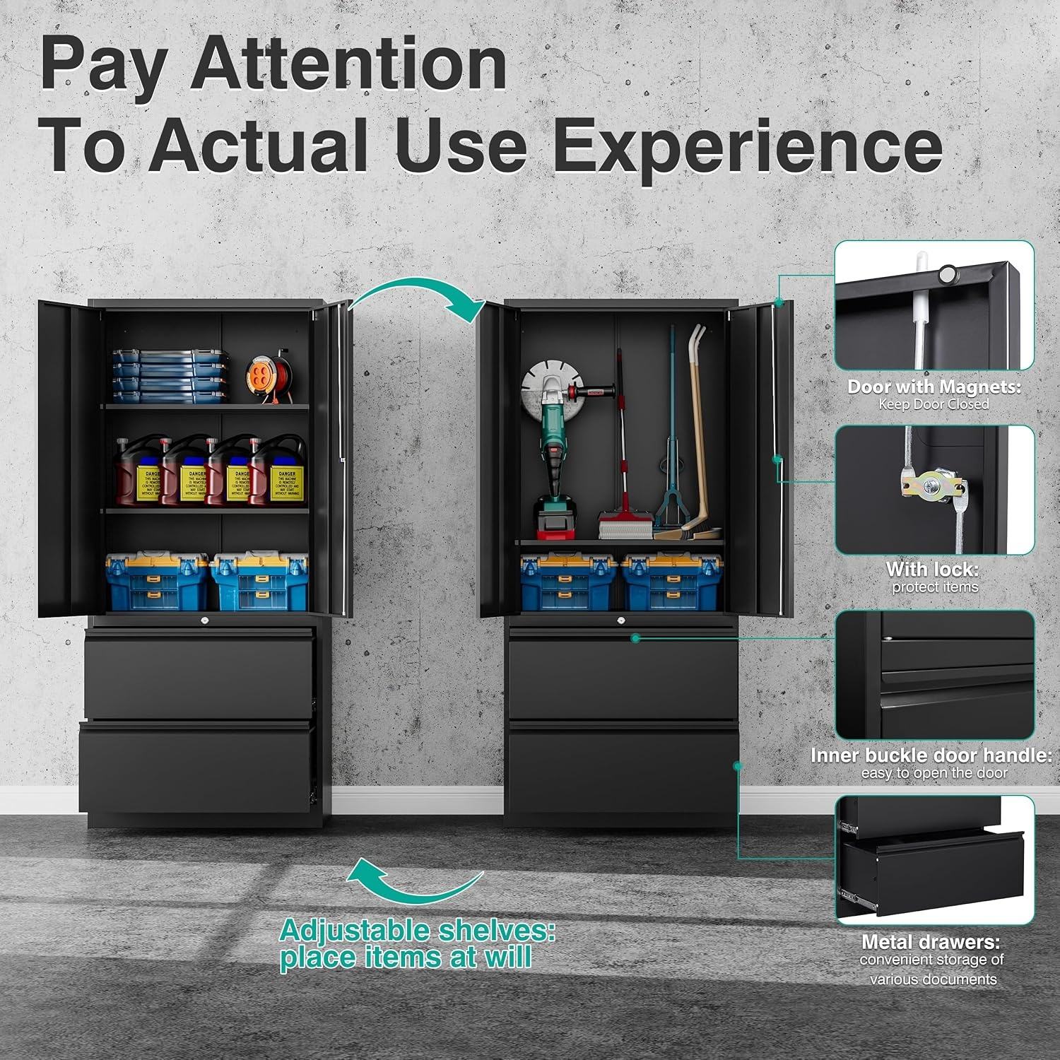 Heavy Duty Steel Storage Cabinet 31.5″ × 15.7″ × 70.9″ Reinforced Black YCDM219 view 5