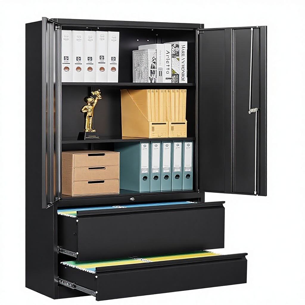 Heavy Duty Steel Storage Cabinet 31.5″ × 15.7″ × 70.9″ Reinforced Black YCDM219