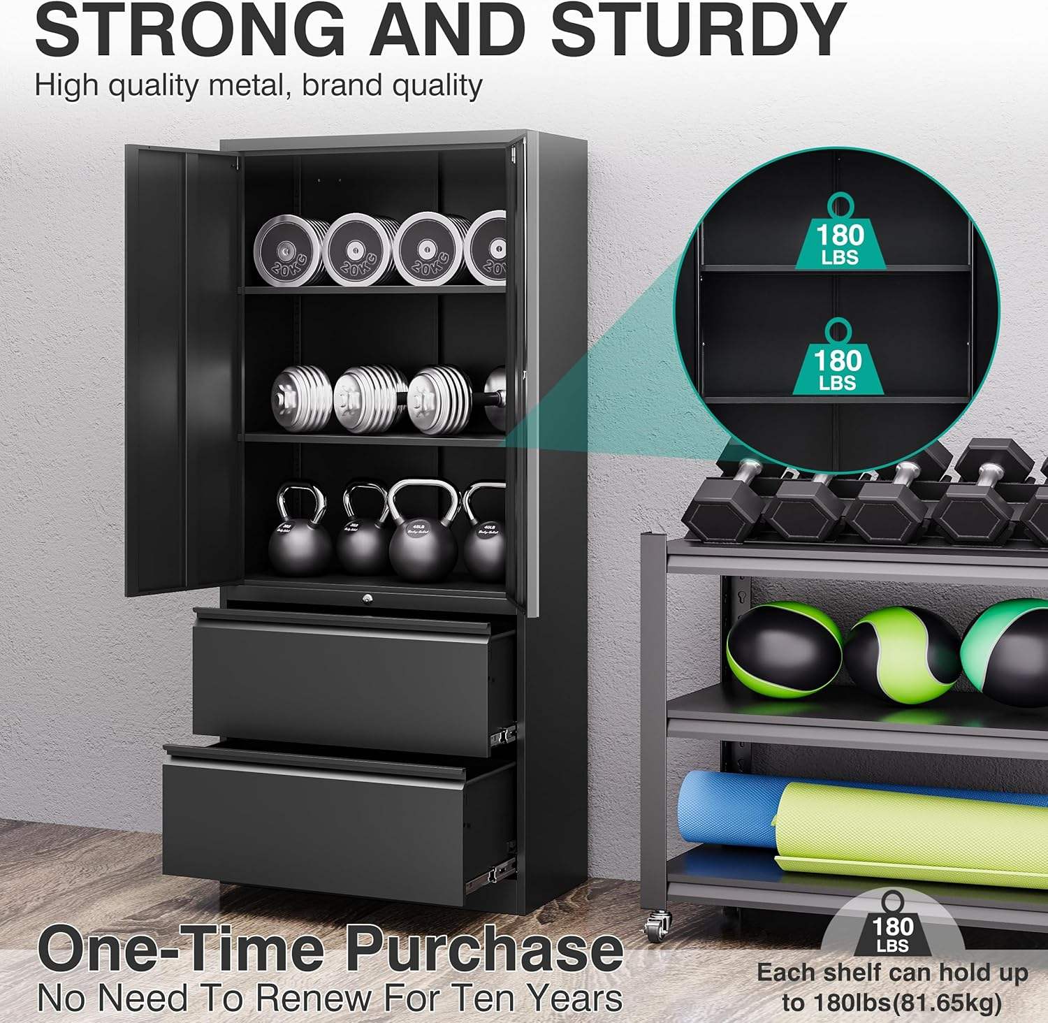 Heavy Duty Steel Storage Cabinet 31.5″ × 15.7″ × 70.9″ Reinforced Black YCDM219 view 4