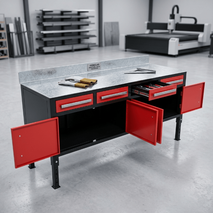 Heavy-Duty Steel Welding Table & Tool Bench – Industrial Workbench with Storage Drawers view 3