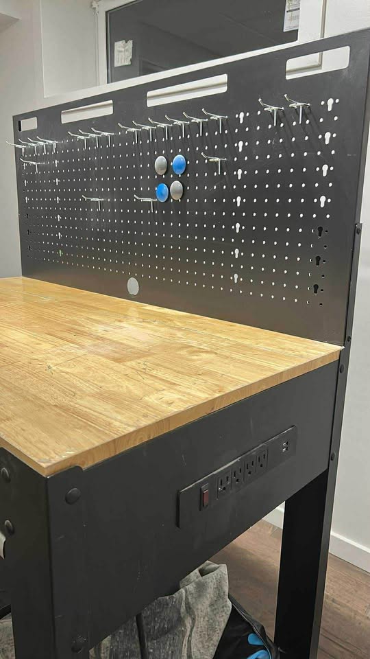 Heavy-Duty Steel Workbench with Power Strip, Drawer & Pegboard view 3