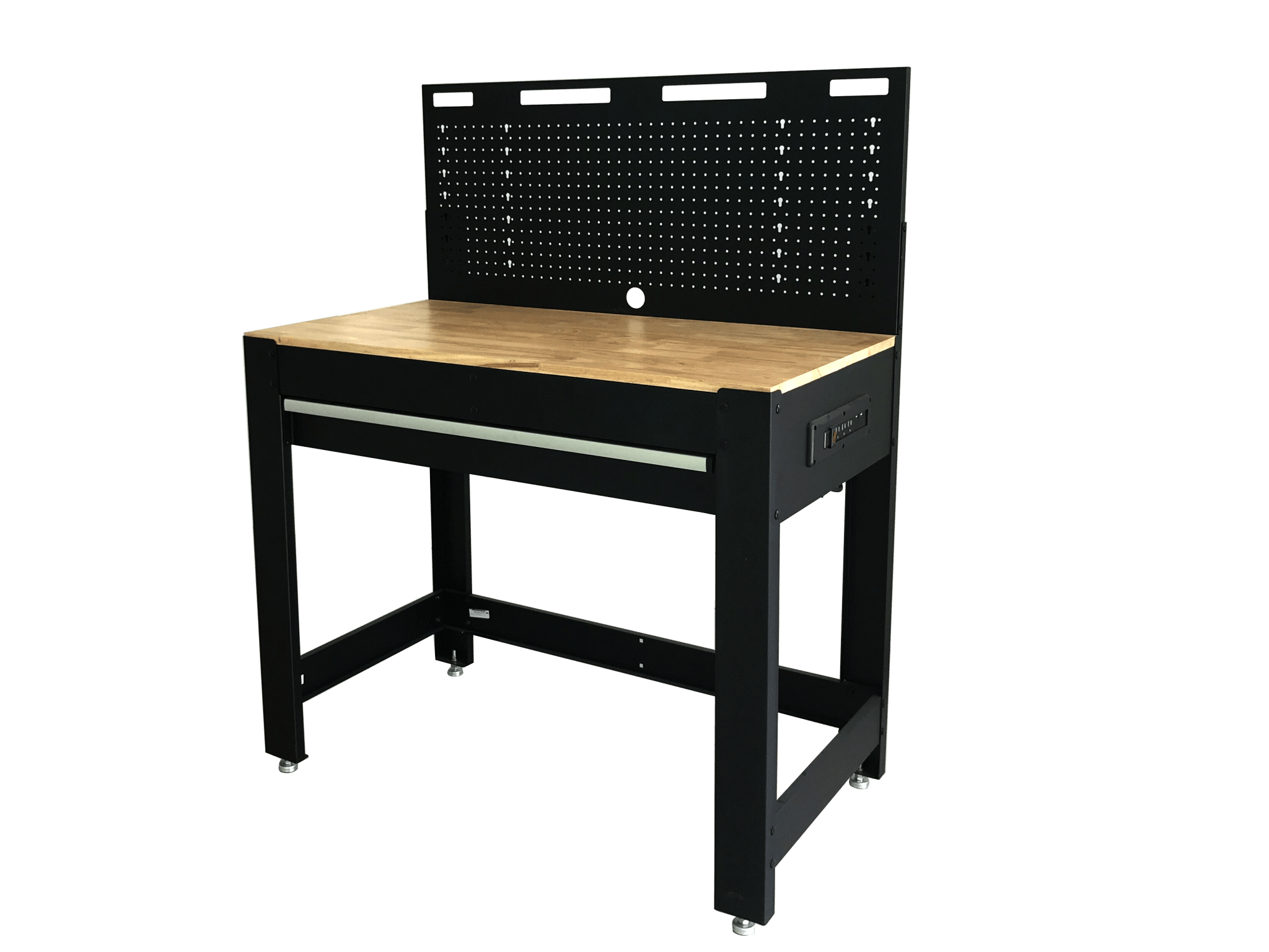 Heavy-Duty Steel Workbench with Power Strip, Drawer & Pegboard view 1