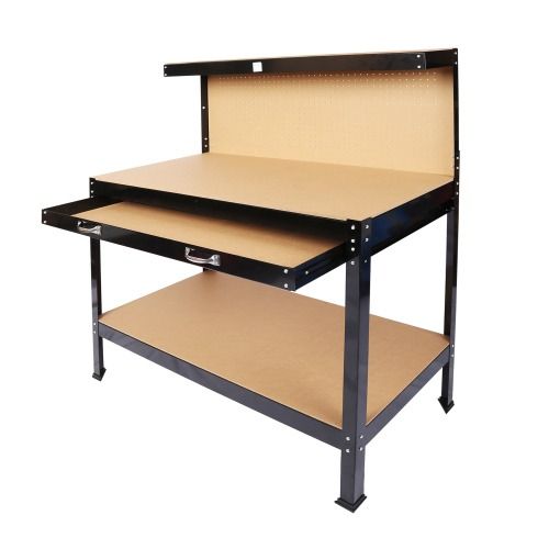 Heavy Duty Workbench with 300lbs Capacity Solid Steel Frame MDF Worktop Pegboard Hooks Drawer view 6