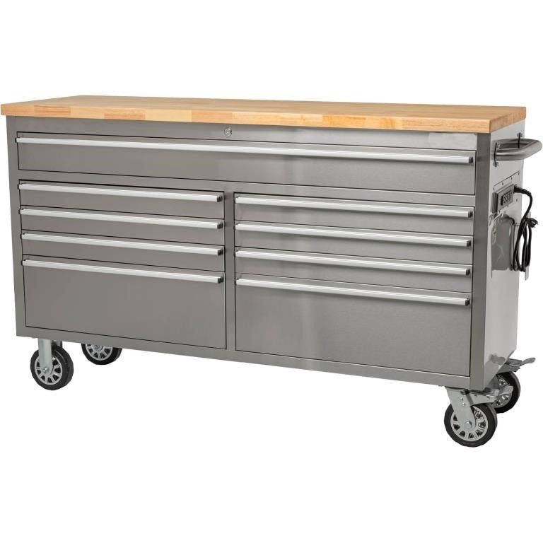 61-Inch Stainless Steel 9-Drawer Tool Chest with Power Strip HTC6109W view 2