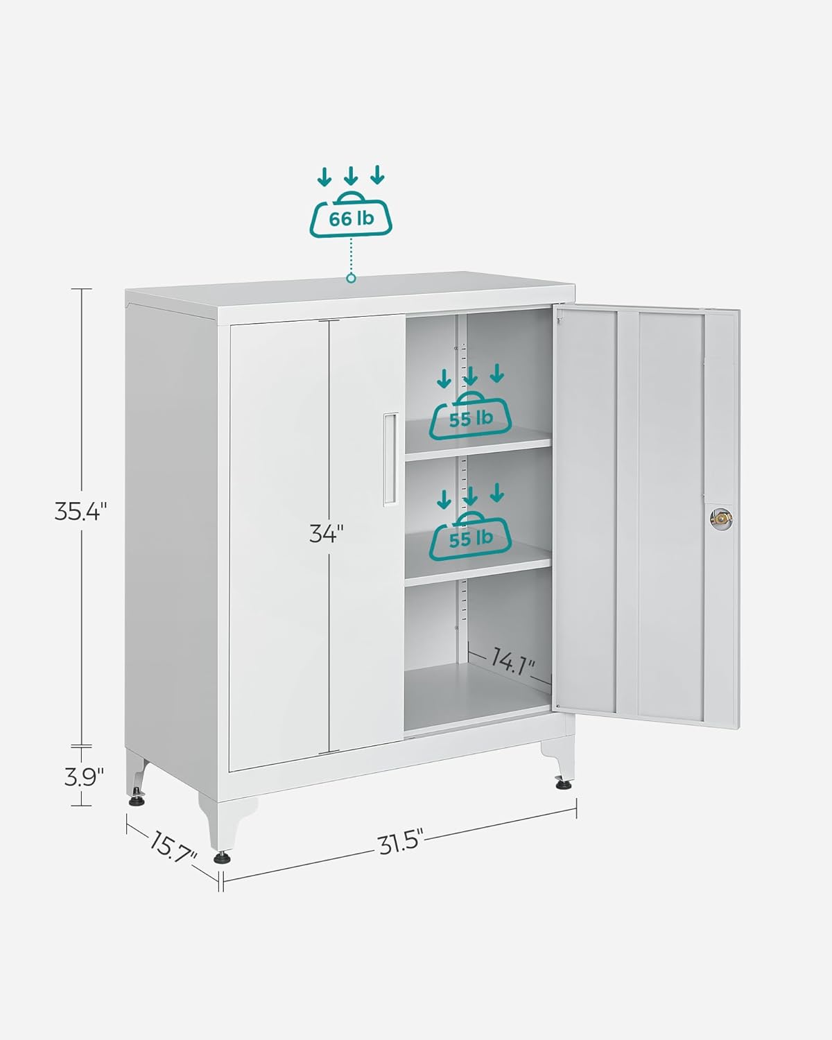 Lockable Metal Storage Cabinet with Adjustable Shelves, Garage Storage Cabinet, Office Filing Cabinet view 2