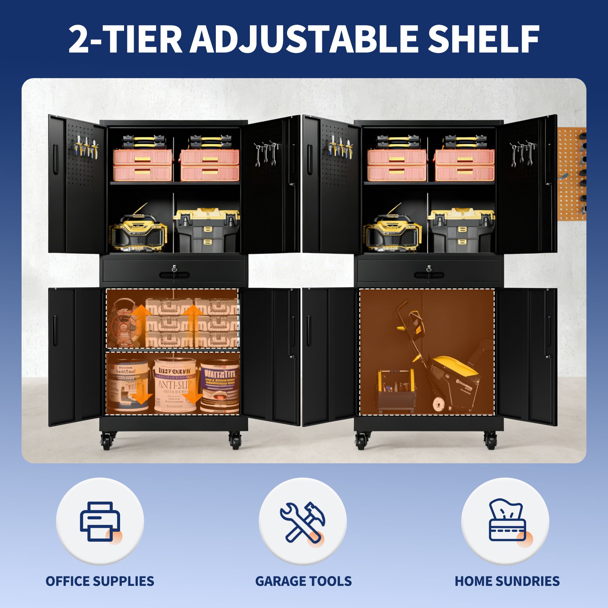Metal Storage Cabinet with Drawer, 71″ Garage Cabinet with Locking Doors and 2 Adjustable view 4