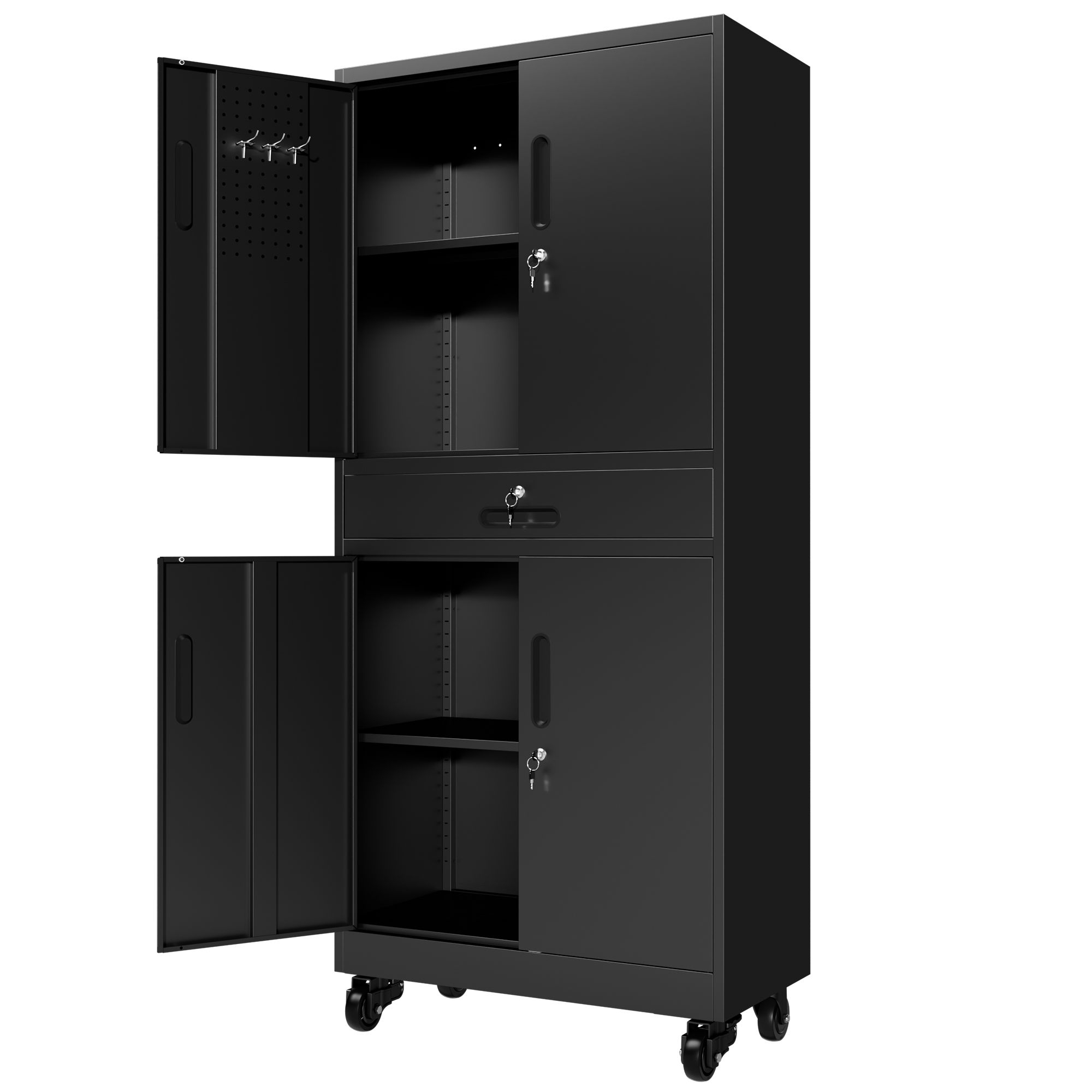 Metal Storage Cabinet with Drawer, 71″ Garage Cabinet with Locking Doors and 2 Adjustable view 1