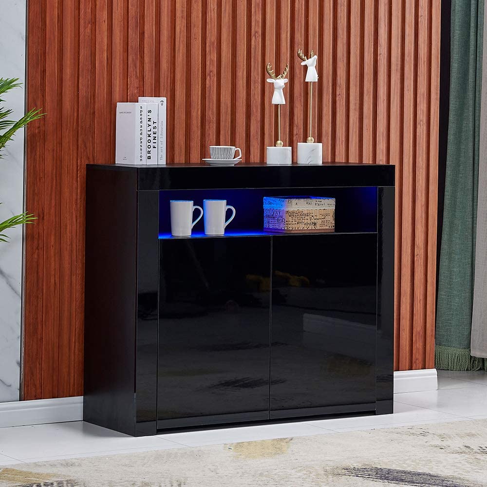 Modern LED High Gloss Storage Cabinet with Remote Control Lighting – Black or White – 51910 view 2