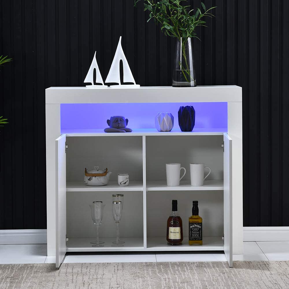 Modern LED High Gloss Storage Cabinet with Remote Control Lighting – Black or White – 51910 view 5