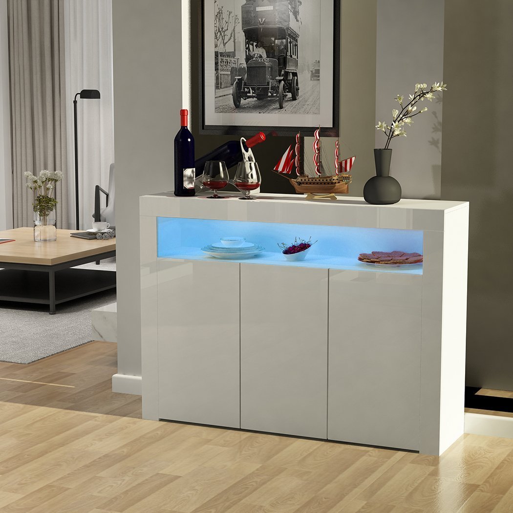 Modern LED High Gloss Storage Cabinet with Remote Control Lighting – Black or White – 51910 view 3