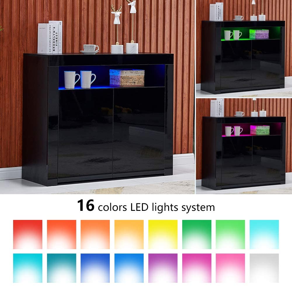Modern LED High Gloss Storage Cabinet with Remote Control Lighting – Black or White – 51910 view 6