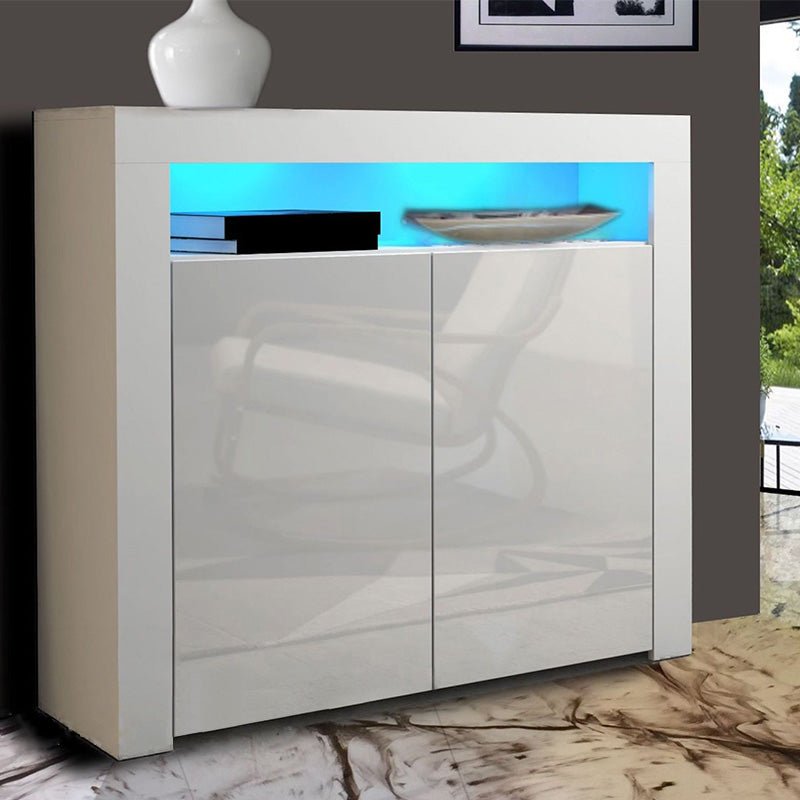 Modern LED High Gloss Storage Cabinet with Remote Control Lighting – Black or White – 51910