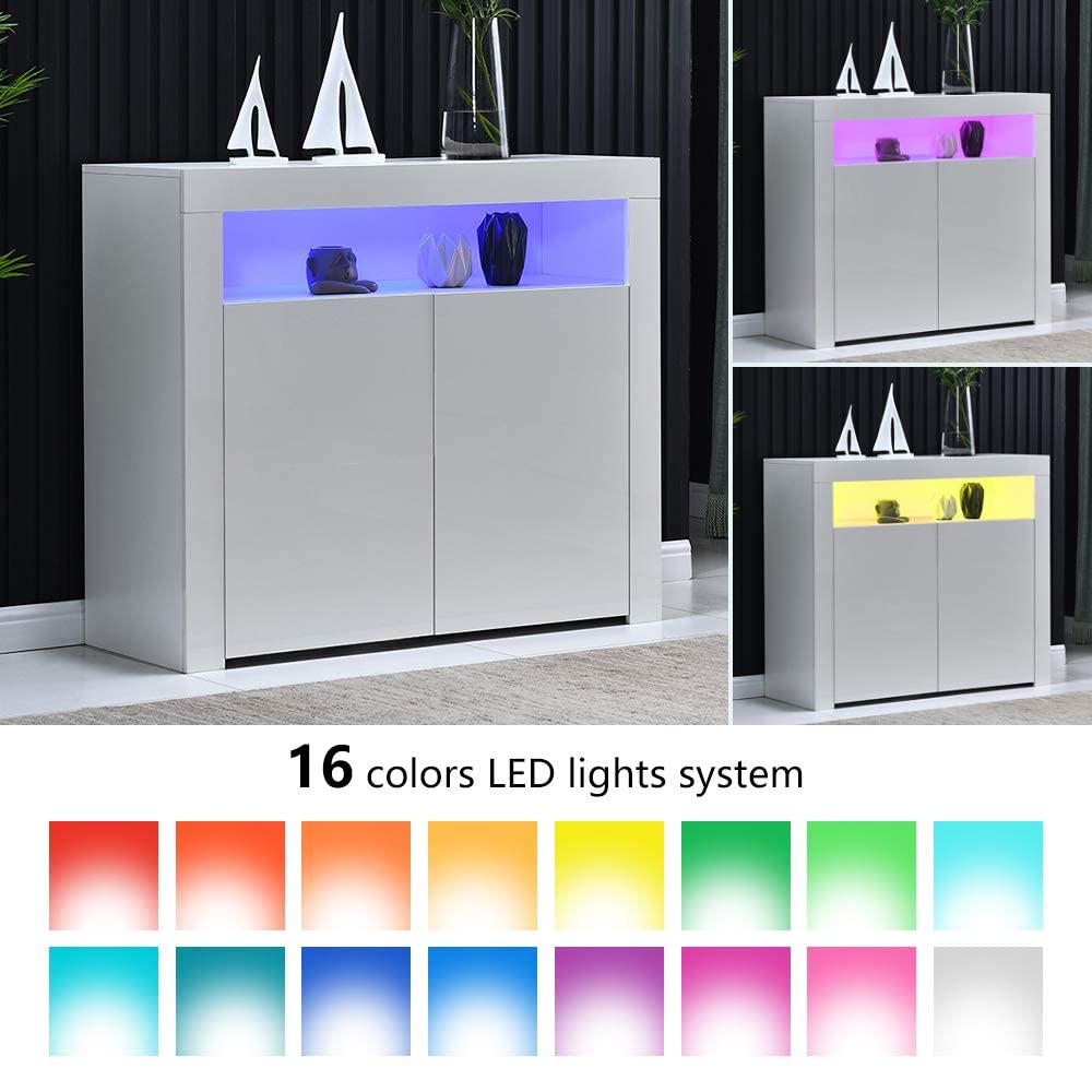 Modern LED High Gloss Storage Cabinet with Remote Control Lighting – Black or White – 51910 view 4