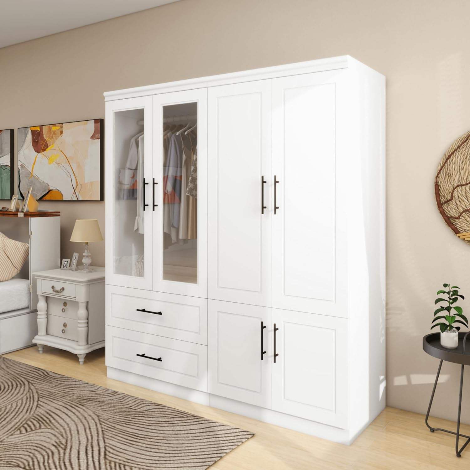 Modern Wardrobe Storage Cabinet with Acrylic Doors & Drawers White SKU# 113229 view 5