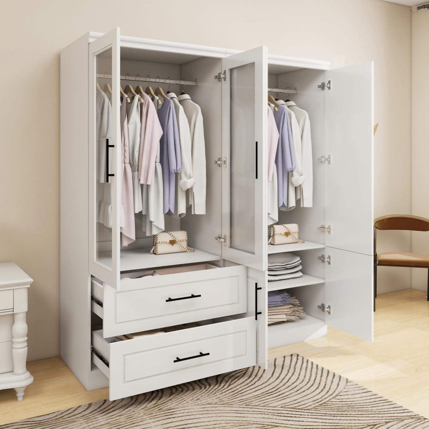 Modern Wardrobe Storage Cabinet with Acrylic Doors & Drawers White SKU# 113229 view 2