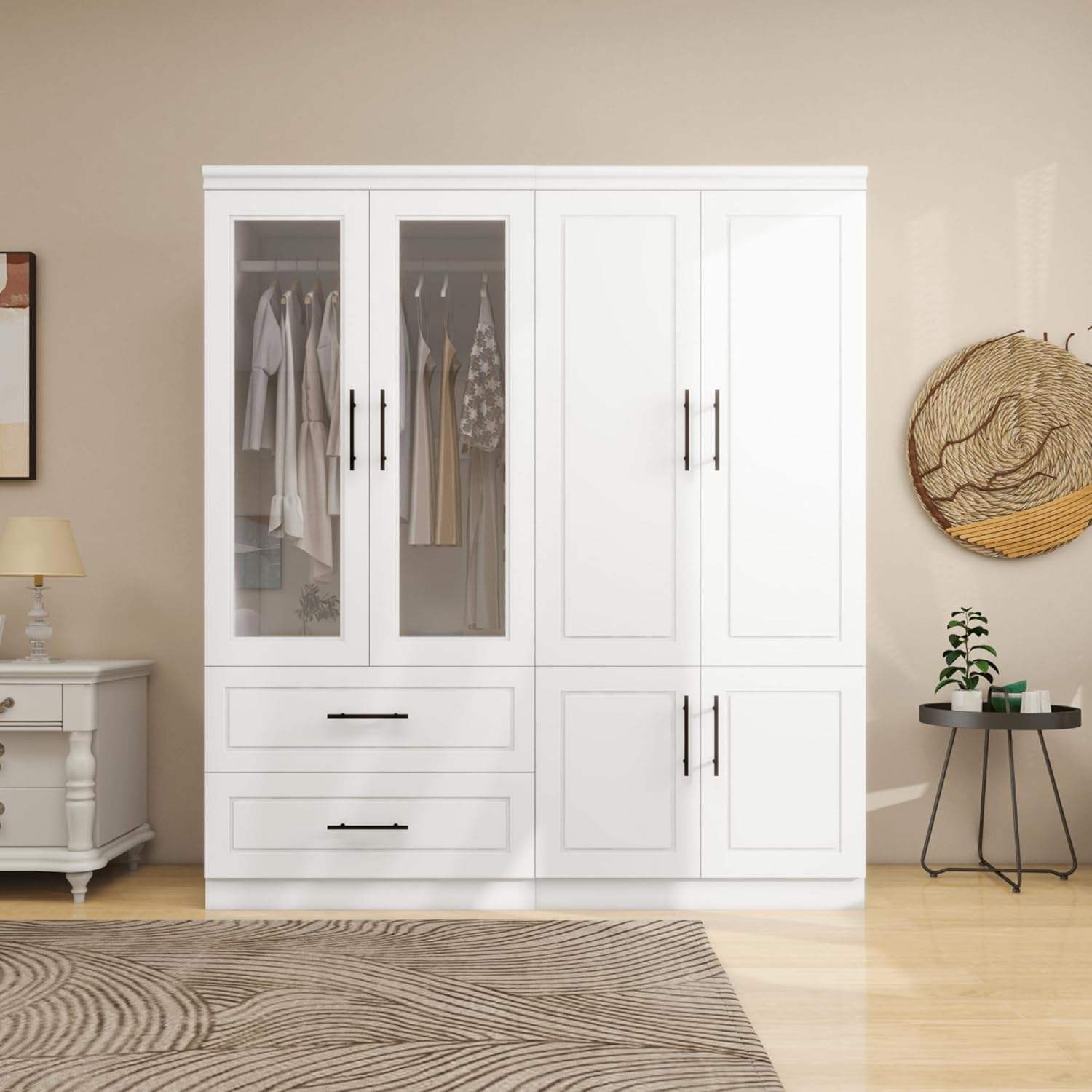 Modern Wardrobe Storage Cabinet with Acrylic Doors & Drawers White SKU# 113229 view 4