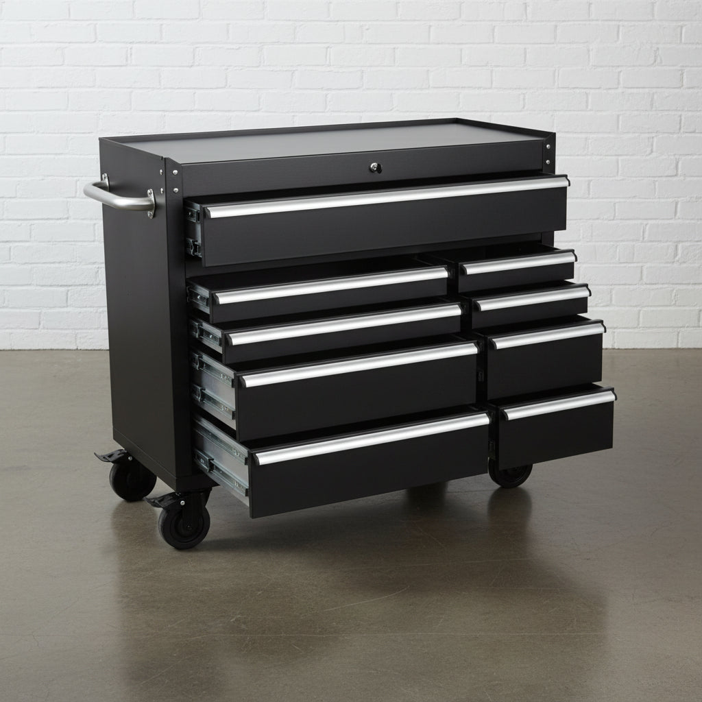 42″ 9-Drawer Rolling Tool Bench – Heavy-Duty Garage Storage Cabinet view 2